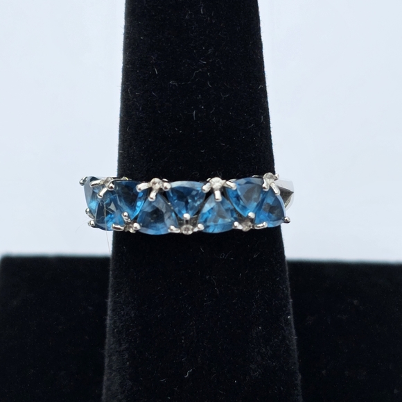 Genuine London Blue Topaz Rhodium Over Sterling Silver Ring! Sz 7 - Picture 11 of 16